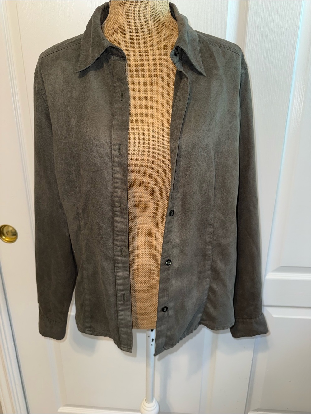 St. John's Bay Olive Green Suede-Look Button Front Jacket